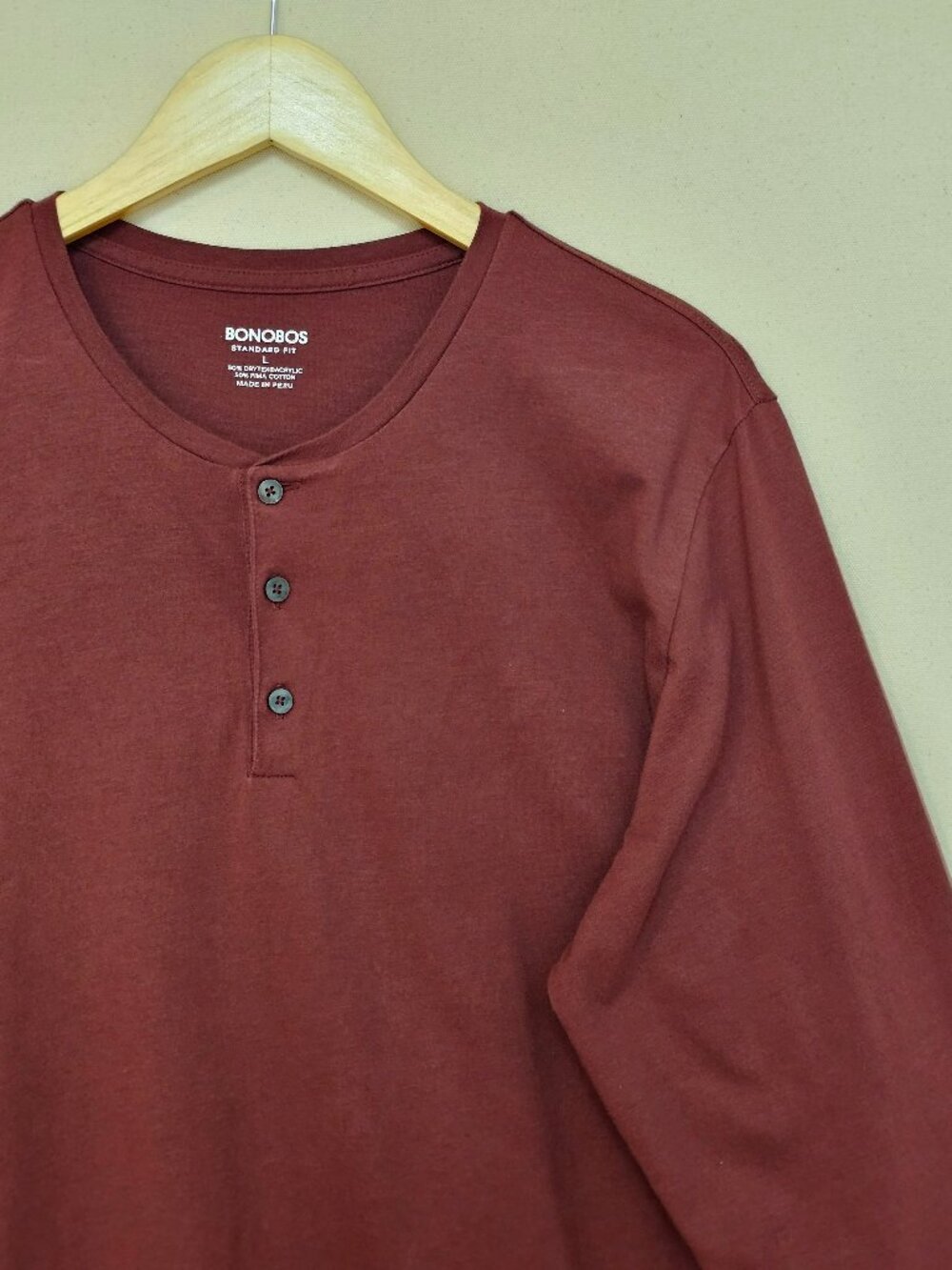 Bonobos Long Sleeve Henley Standard Fit L